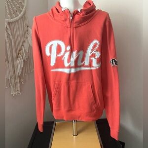 🧡🧡 PINK Victoria's Secret Coral Pink Zip-Up Hoodie Super Warm and Cute 🥰